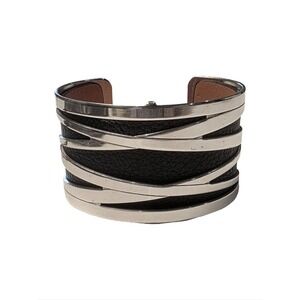 Brighton Christo Meridian Wide Black Orange Leather‎ Cuff Bracelet Silver Wrap